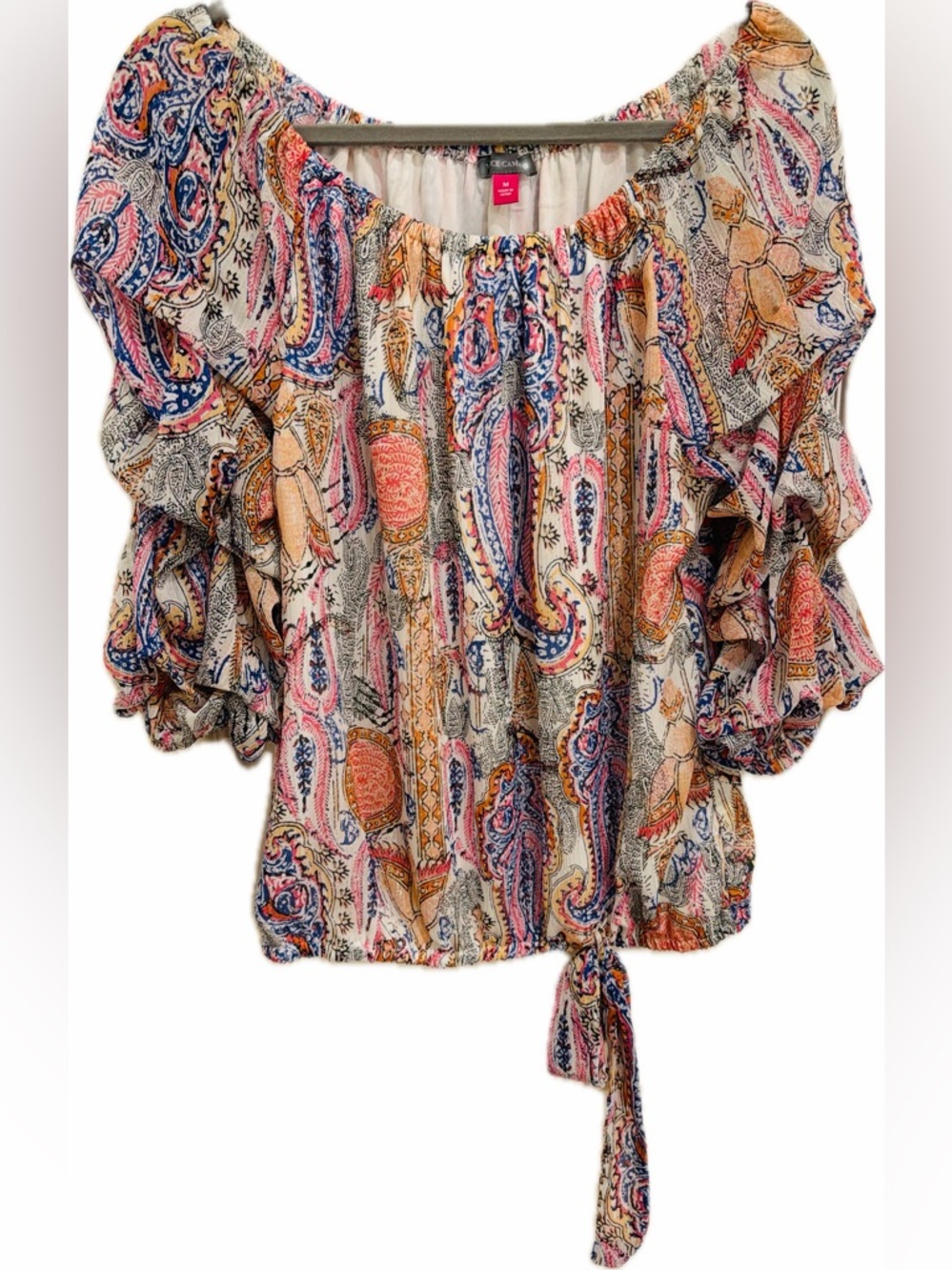 Vince Camuto Paisley-Print Off-The-Shoulder Tie-Front Blouse-multi color